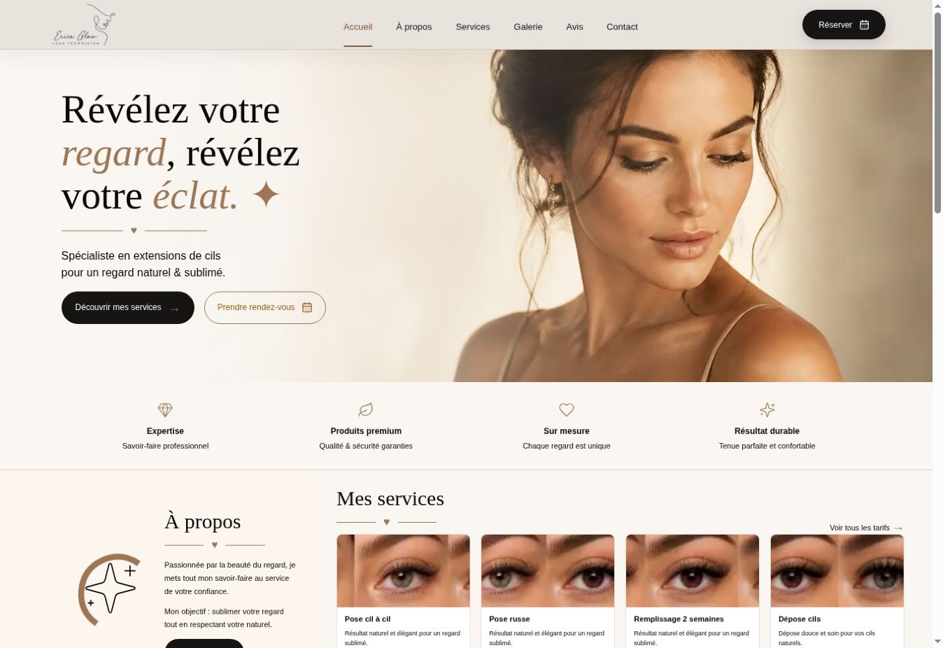 Page d'accueil du PWA Érica Glow